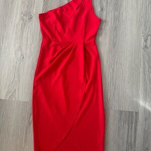 Chic One-Shoulder Red Dress